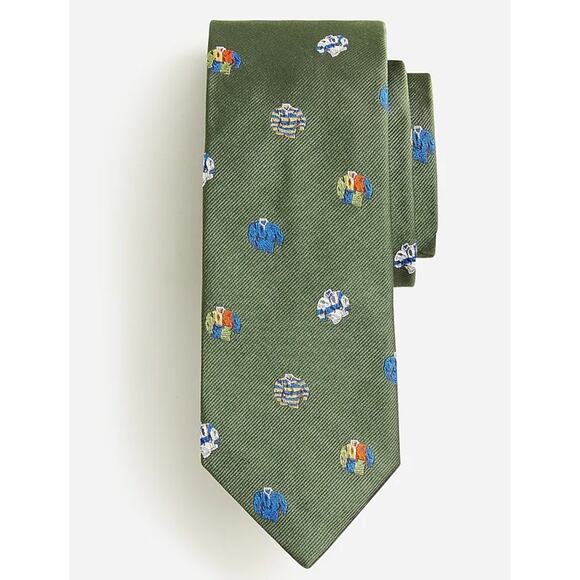 NWT J.Crew English Silk Tie Rugby Pattern Green - Picture 1 of 5